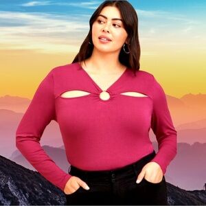 🆕Torrid Women’s plus-size Magenta Pink Cutout Long-Sleeve Stretchy Top❤️❤️4X